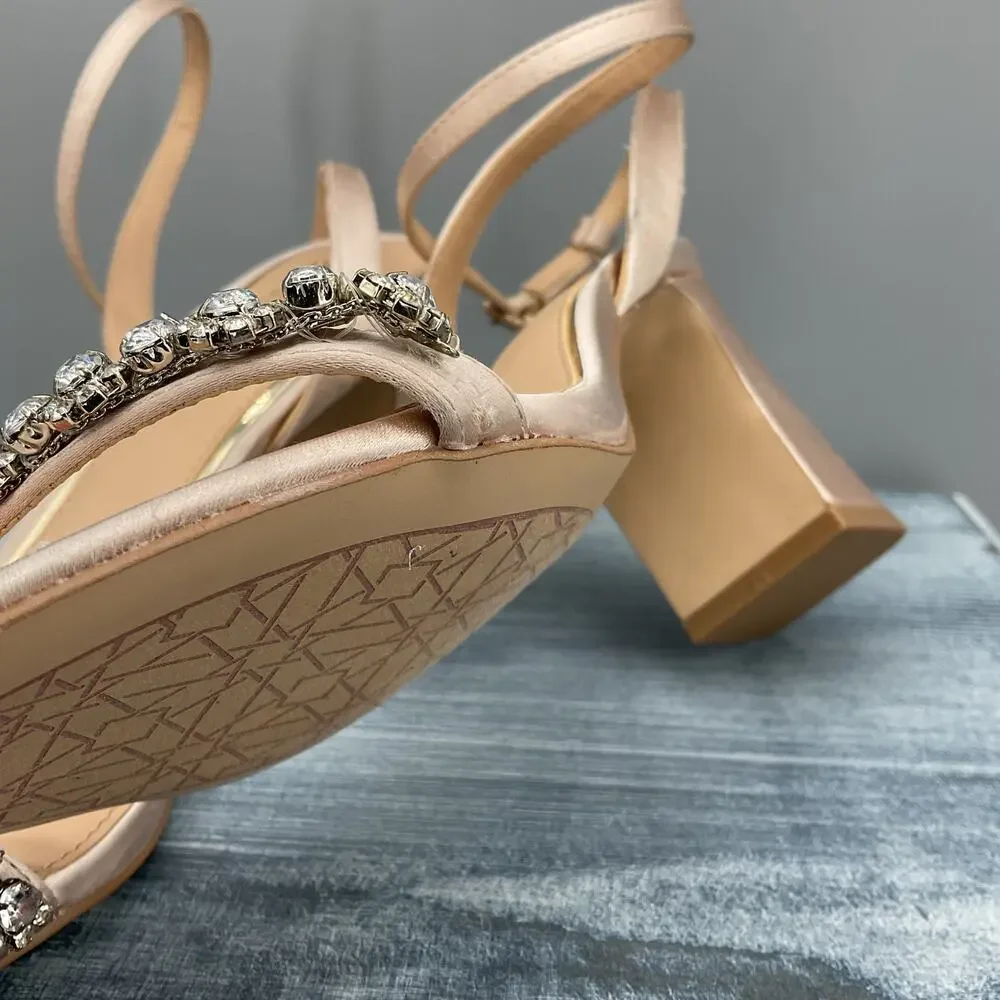 NEW Jewel by Badgley Mischka Women’s Danni Satin Sandals Beige Size 6